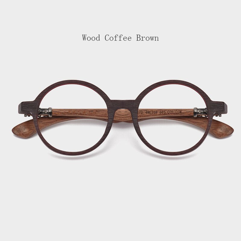 Hdcrafter Unisex Full Rim Round Wood Frame Eyeglasses 5607 Full Rim Hdcrafter Eyeglasses Wood Coffee Brown