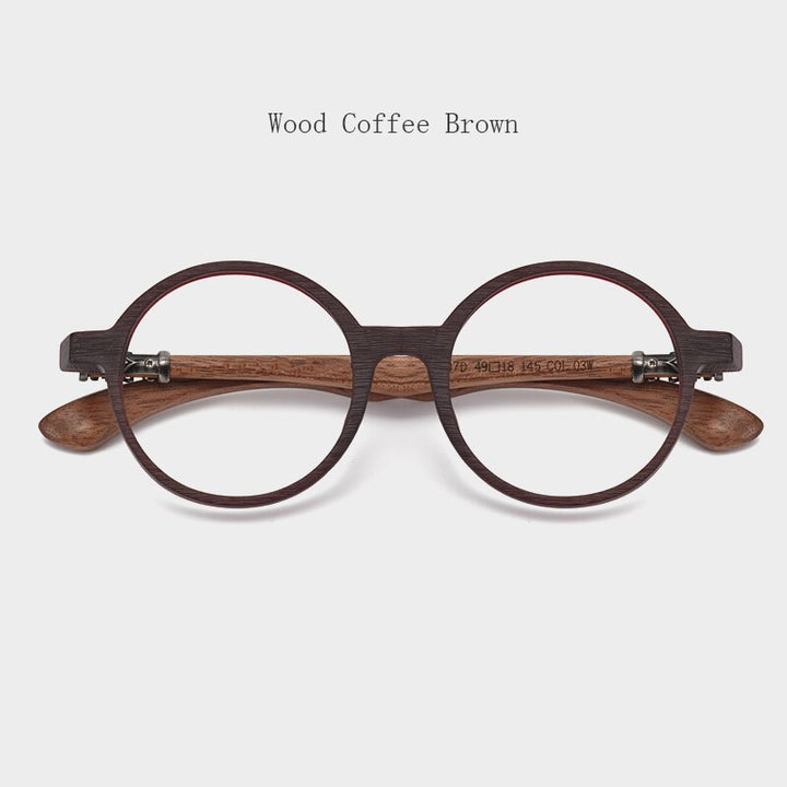 Hdcrafter Unisex Full Rim Round Wood Frame Eyeglasses 5607 Full Rim Hdcrafter Eyeglasses Wood Coffee Brown