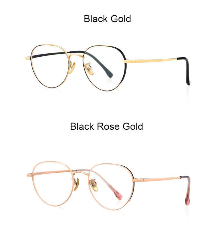 Hotony Women's Full Rim Round Beta Titanium Frame Spring Hinge Eyeglasses T3927 Full Rim Hotony