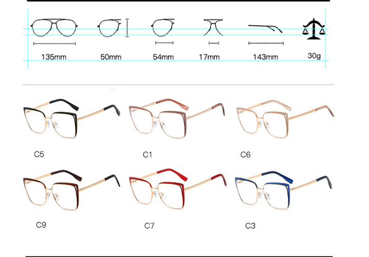 CCspace Unisex Full Rim Square Cat Eye Alloy Frame Eyeglasses 48324 Full Rim CCspace