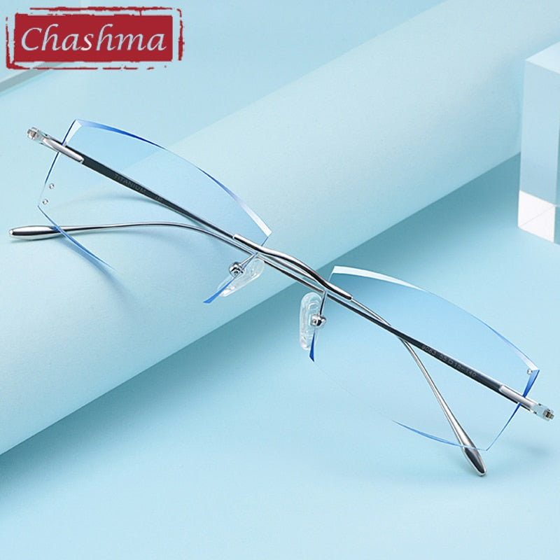 Chashma Ottica Unisex Rimless Rectangle Titanium Eyeglasses Tinted Lenses 9083 Rimless Chashma Ottica   