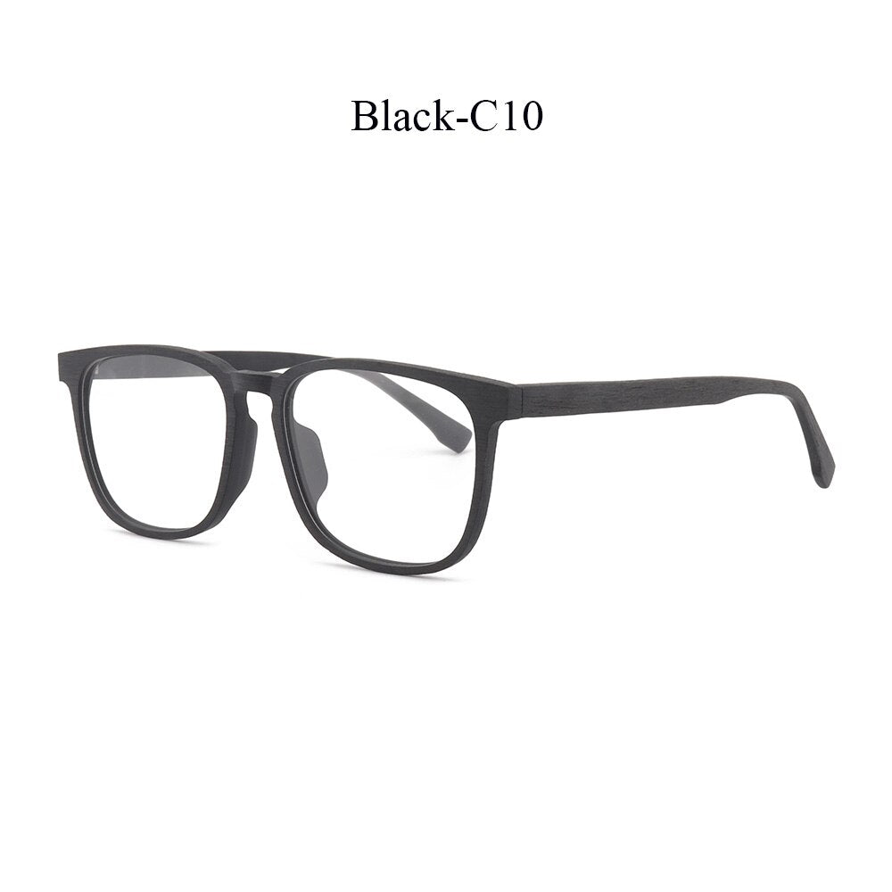 Hdcrafter Men's Full Rim Square Metal Wood Frame Eyeglasses P1688 Full Rim Hdcrafter Eyeglasses Black-C10