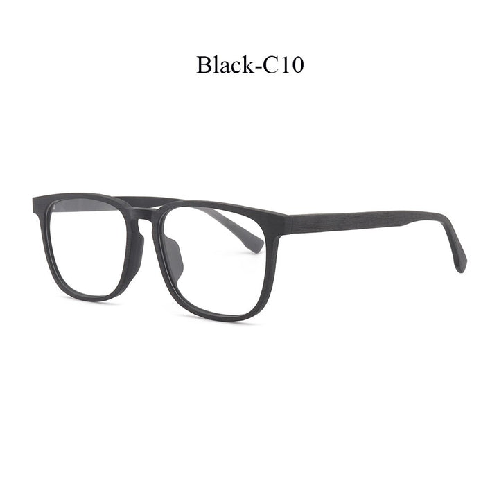 Hdcrafter Men's Full Rim Square Metal Wood Frame Eyeglasses P1688 Full Rim Hdcrafter Eyeglasses Black-C10