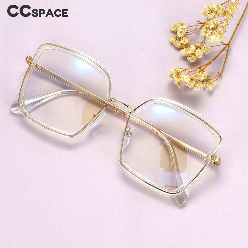 CCspace Unisex Semi Rim Square Tr 90 Titanium Frame Eyeglasses 54078 Semi Rim CCspace