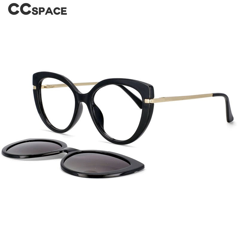 CCspace Unisex Full Rim Cat Eye Tr 90 Titanium Frame Eyeglasses Clip On Sunglasses 53673 With Clip Ons CCspace