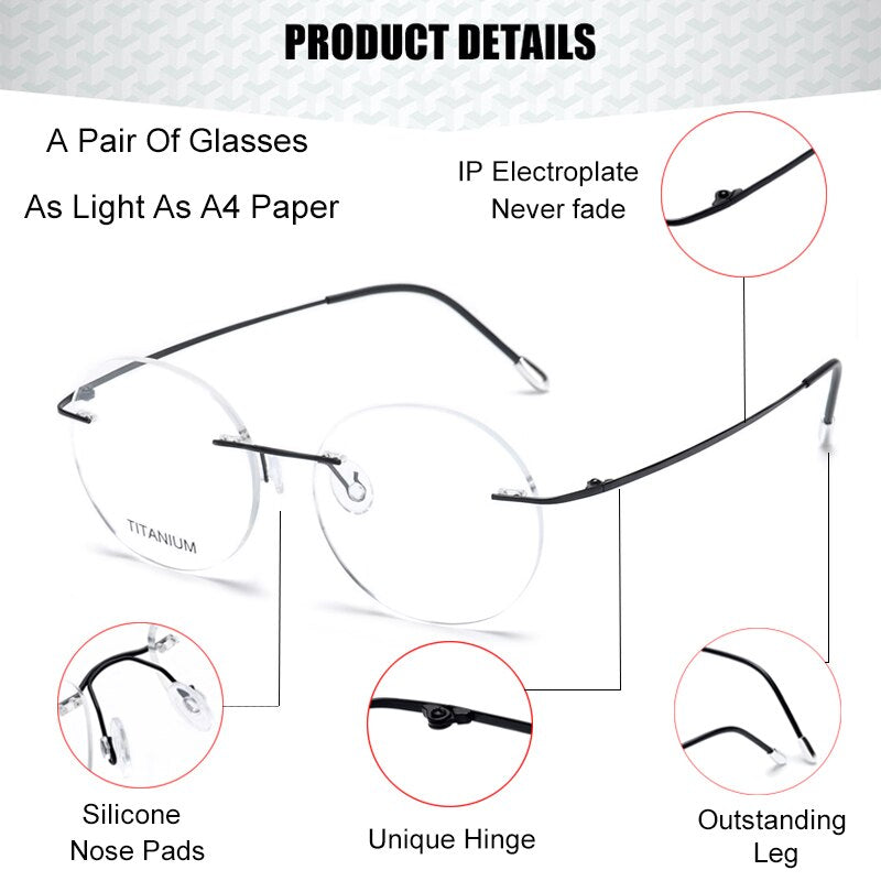 Krasivyy Unisex Rimless Round Titanium Eyeglasses Kr6012 Rimless Krasivyy
