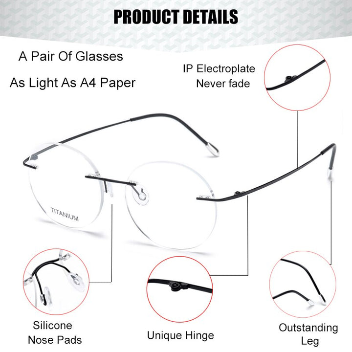 Krasivyy Unisex Rimless Round Titanium Eyeglasses Kr6012 Rimless Krasivyy