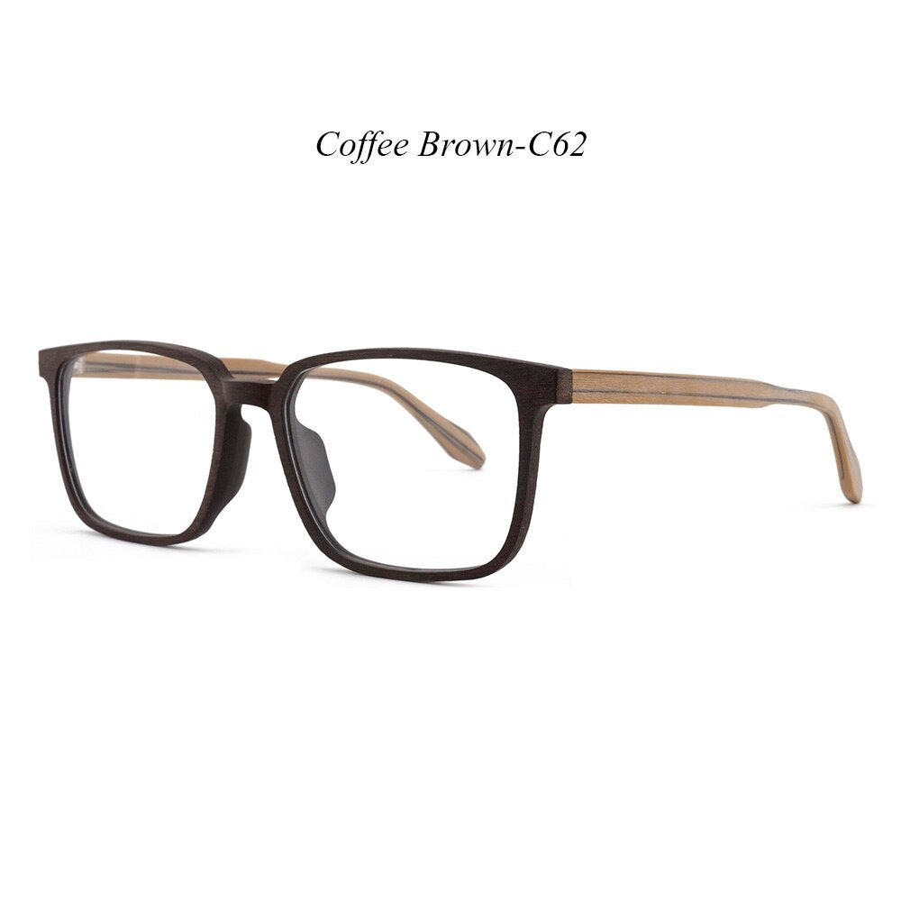 Hdcrafter Men's Full Rim Oversized Square Wood Frame Eyeglasses 1693 Full Rim Hdcrafter Eyeglasses C62