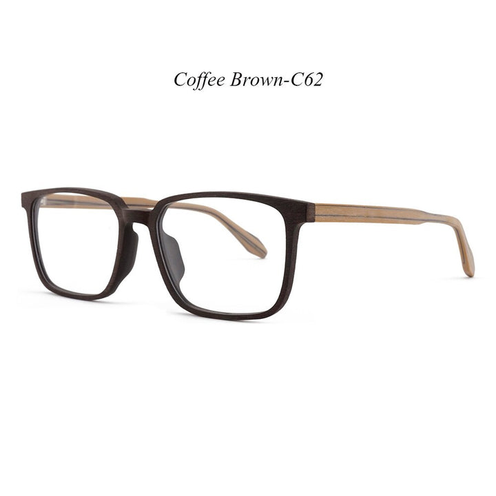 Hdcrafter Men's Full Rim Oversized Square Wood Frame Eyeglasses 1693 Full Rim Hdcrafter Eyeglasses C62