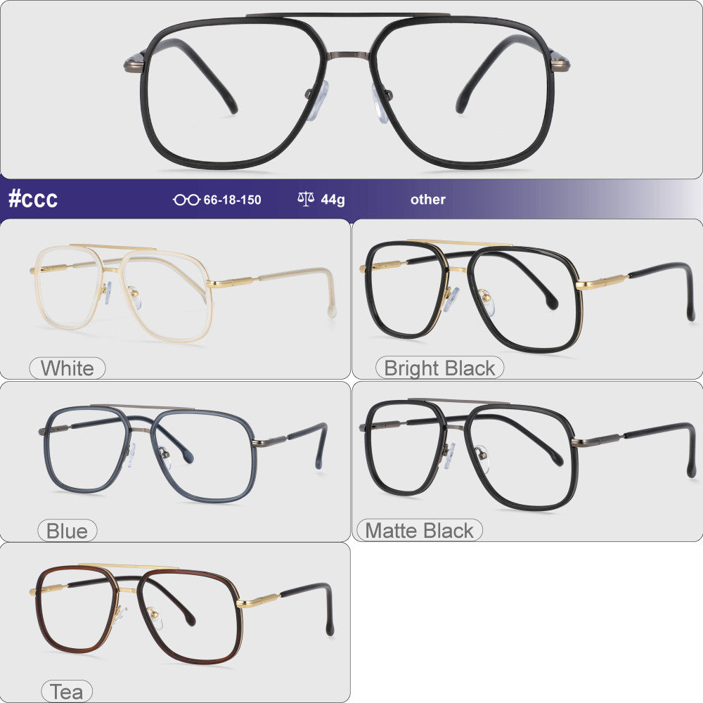 CCspace Unisex Full Rim Square Double Bridge Tr 90 Titanium Frame Eyeglasses 53947 Full Rim CCspace