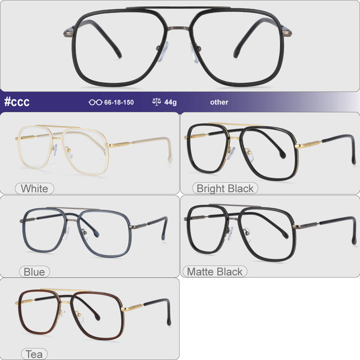 CCspace Unisex Full Rim Square Double Bridge Tr 90 Titanium Frame Eyeglasses 53947 Full Rim CCspace