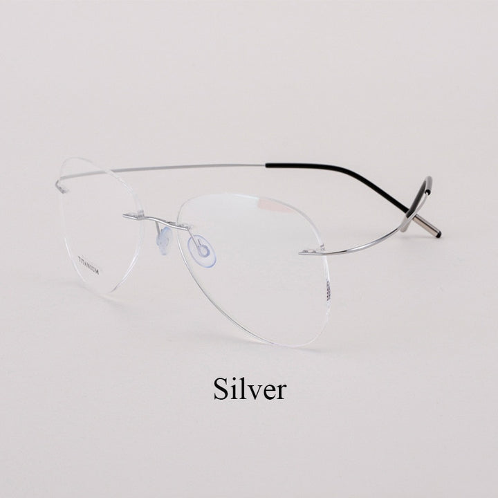 Bclear Unisex Customized Rimless Oval Titanium Alloy Eyeglasses My20002 Rimless Bclear Silver  
