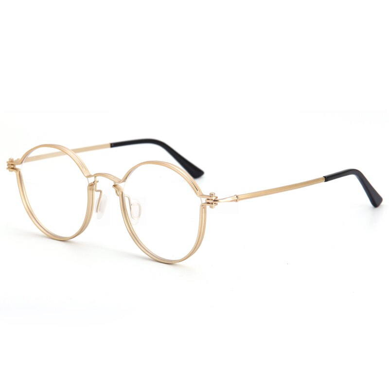 Muzz Unisex Full Rim Round Brushed Titanium Screwless Frame Eyeglasses Tav Full Rim Muzz Gold