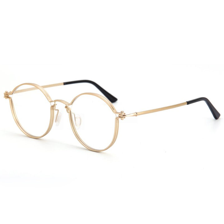 Muzz Unisex Full Rim Round Brushed Titanium Screwless Frame Eyeglasses Tav Full Rim Muzz Gold