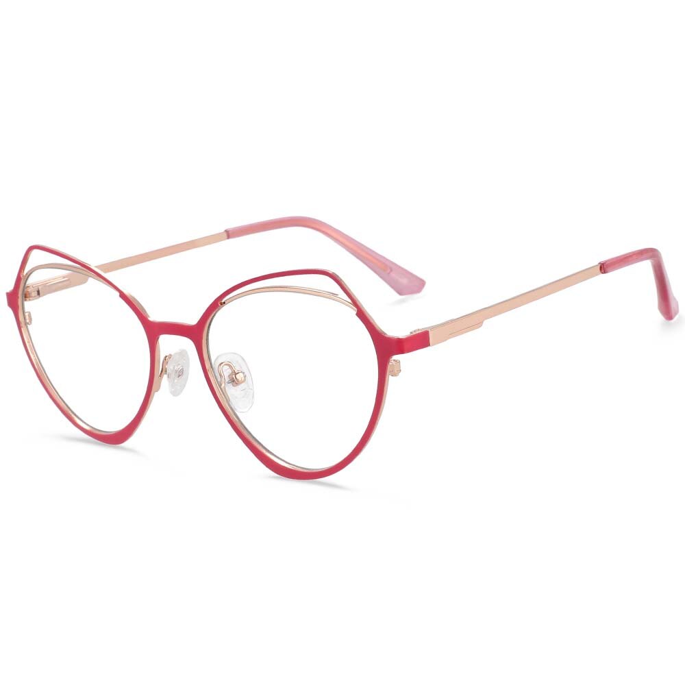 CCspace Women's Full Rim Irregular Cat Eye Alloy Frame Eyeglasses 54103 Full Rim CCspace China Red