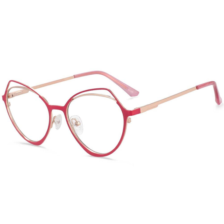CCspace Women's Full Rim Irregular Cat Eye Alloy Frame Eyeglasses 54103 Full Rim CCspace China Red