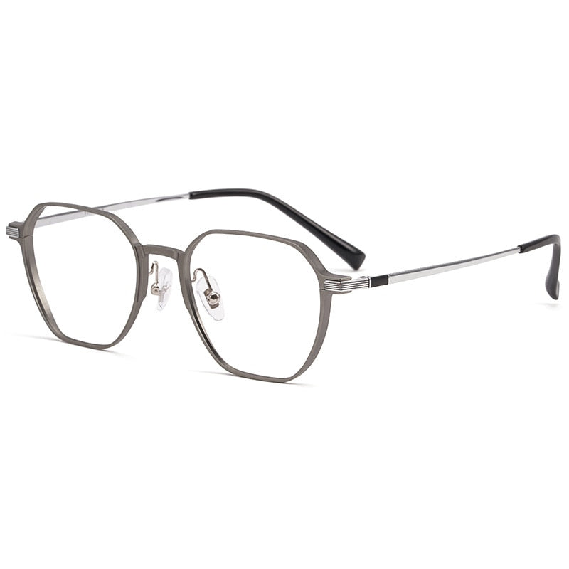 Yimaruili Unisex Full Rim Aluminum Magnesium Polygonal Frame Eyeglasses 5052 Full Rim Yimaruili Eyeglasses Gun Gray