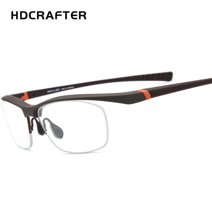 Hdcrafter Men's Semi Rim Rectangle TR 90 Sports Frame Eyeglasses 7027 Full Rim Hdcrafter Eyeglasses Auburn
