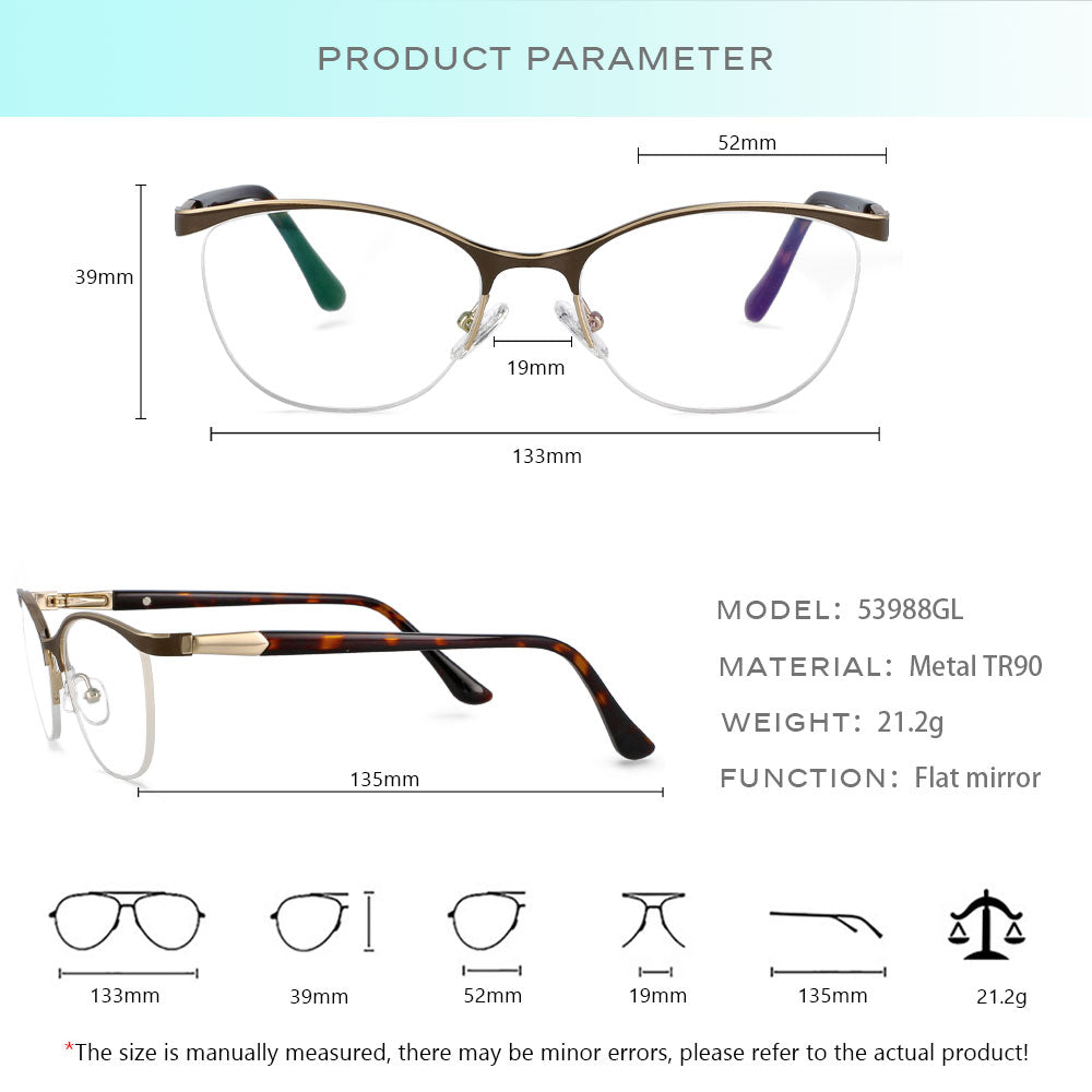 CCspace Women's Semi Rim Brow Line Cat Eye Alloy Acetate Frame Eyeglasses 53988 Semi Rim CCspace