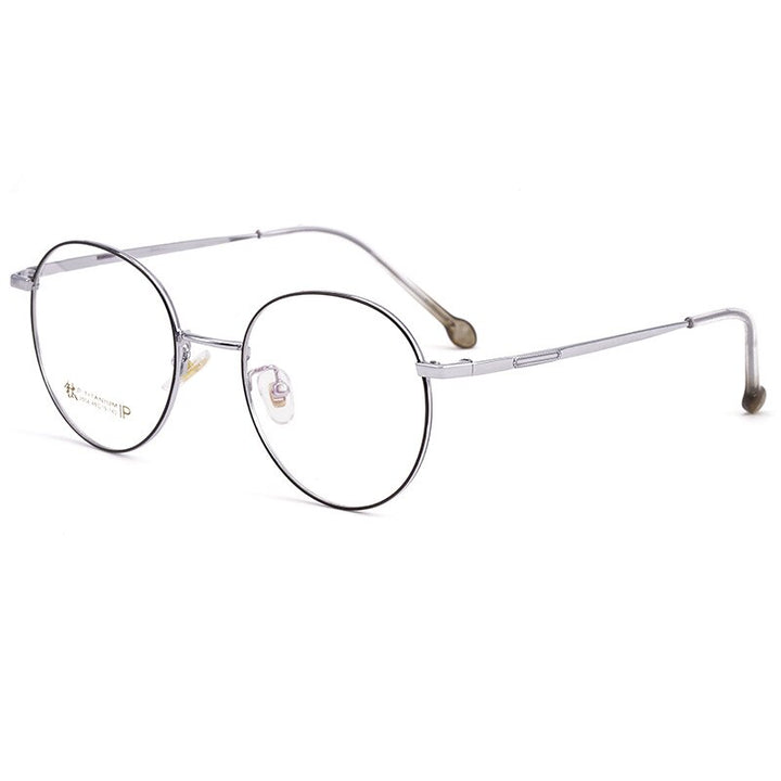 Yimaruili Women's Full Rim Round β Titanium Frame Eyeglasses 2054 Full Rim Yimaruili Eyeglasses Black Silver