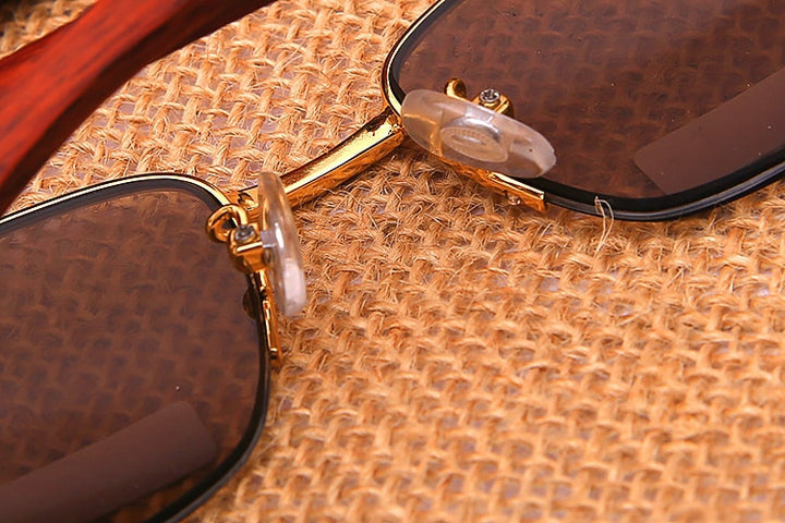 Vazrobe Unisex Semi Rim Rectangle Wood Titanium UV400 Sunglasses 3757 Sunglasses Vazrobe