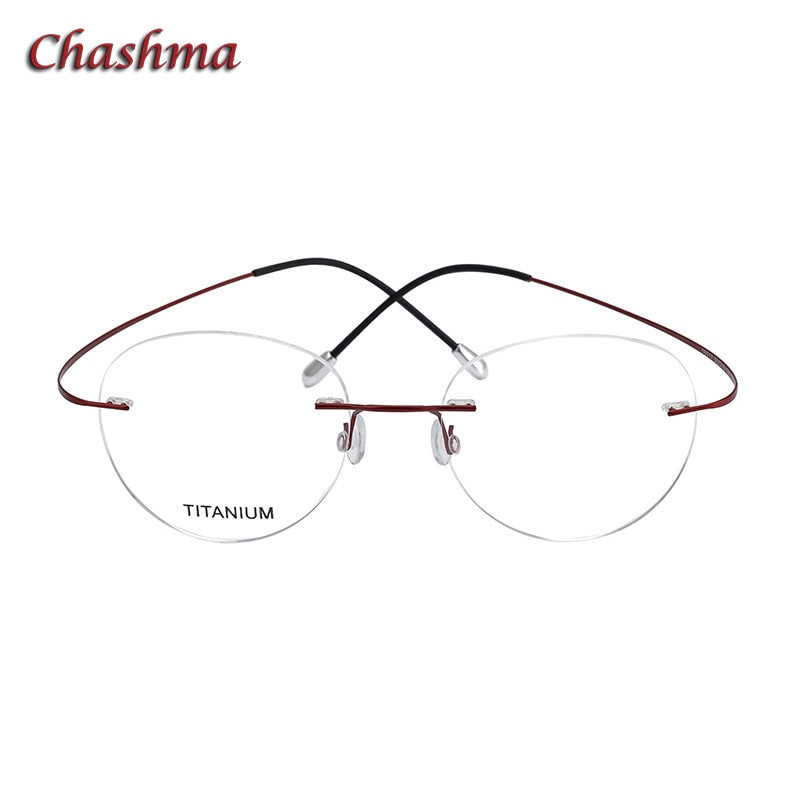 Chashma Ochki Unisex Rimless Round Titanium Eyeglasses 16017 Rimless Chashma Ochki Wine Red
