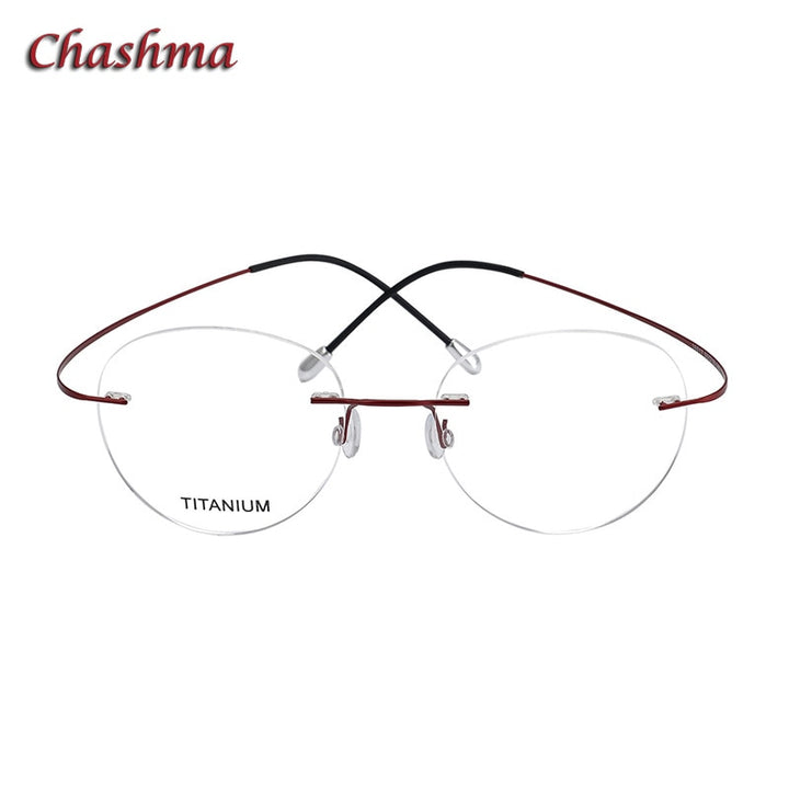 Chashma Ochki Unisex Rimless Round Titanium Eyeglasses 16017 Rimless Chashma Ochki Wine Red