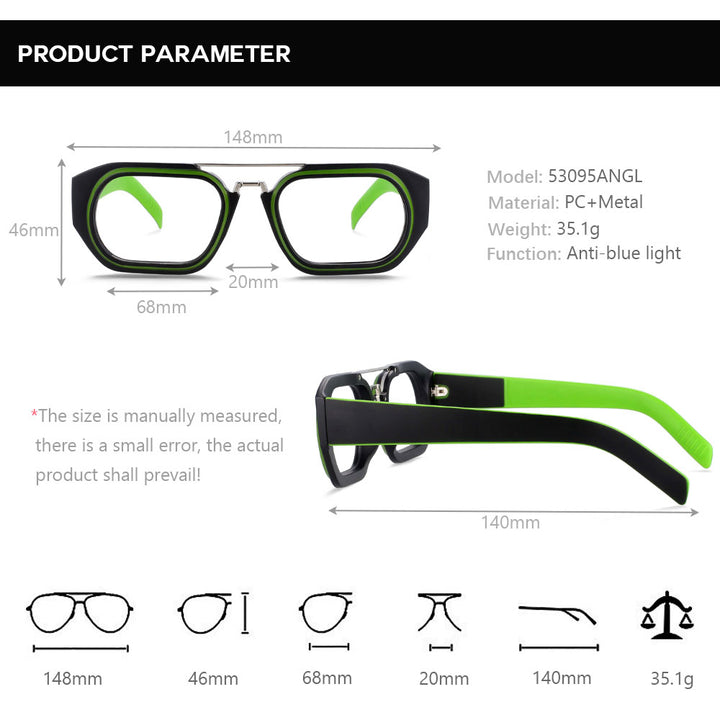 CCspace Unisex Full Rim Square Resin Double Bridge Punk Frame Eyeglasses 53095 Full Rim CCspace