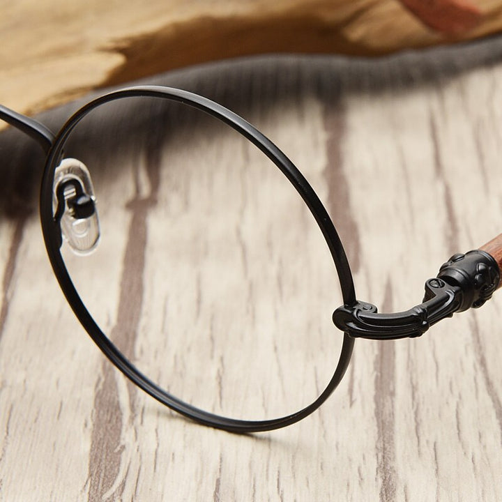 Hdcrafter Unisex Full Rim Round Wood Alloy Screwless Frame Eyeglasses 7573 Full Rim Hdcrafter Eyeglasses