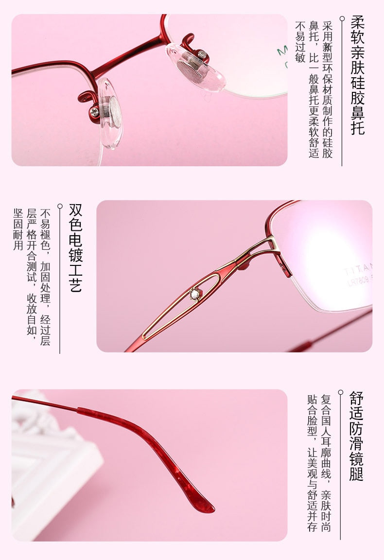 Women's Oval Hollow Titanium Semi Rim Eyeglasses Lr7809 Semi Rim Bclear