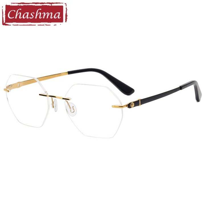 Chashma Ottica Men's Rimless  Polygon Titanium Eyeglasses 5018 Rimless Chashma Ottica Gold