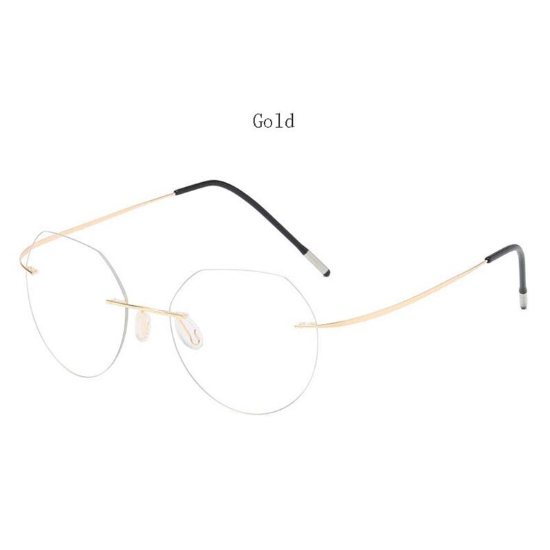 Hdcrafter Unisex Rimless Polygon Round Titanium Frame Eyeglasses 6001-6002 Rimless Hdcrafter Eyeglasses Model-A-Gold