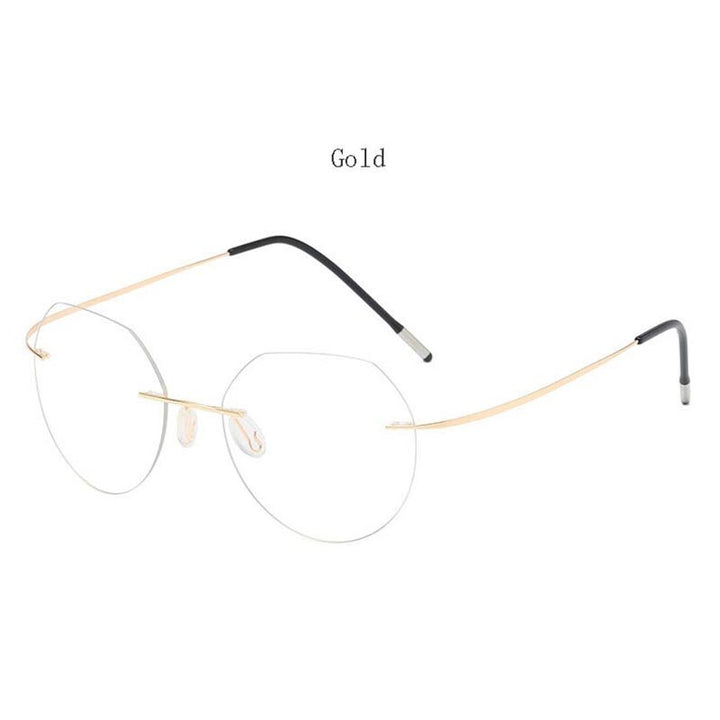 Hdcrafter Unisex Rimless Polygon Round Titanium Frame Eyeglasses 6001-6002 Rimless Hdcrafter Eyeglasses Model-A-Gold