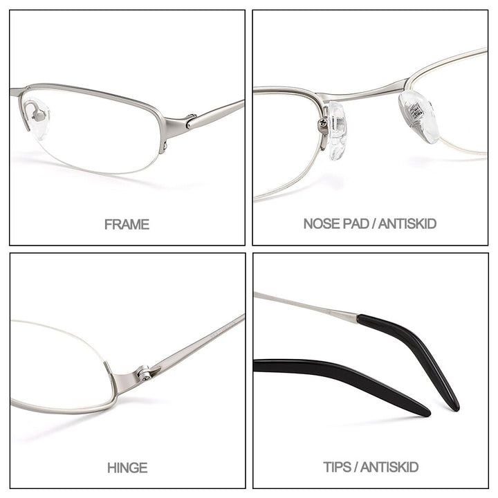 Gmei Women's Eyeglasses Rectangle Semi Rim Pure Titanium W2008 Full Rim Gmei Optical