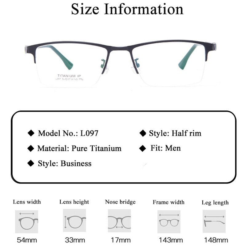 Men's Semi Rim Titanium Frame Eyeglasses Lb079 Semi Rim Bclear