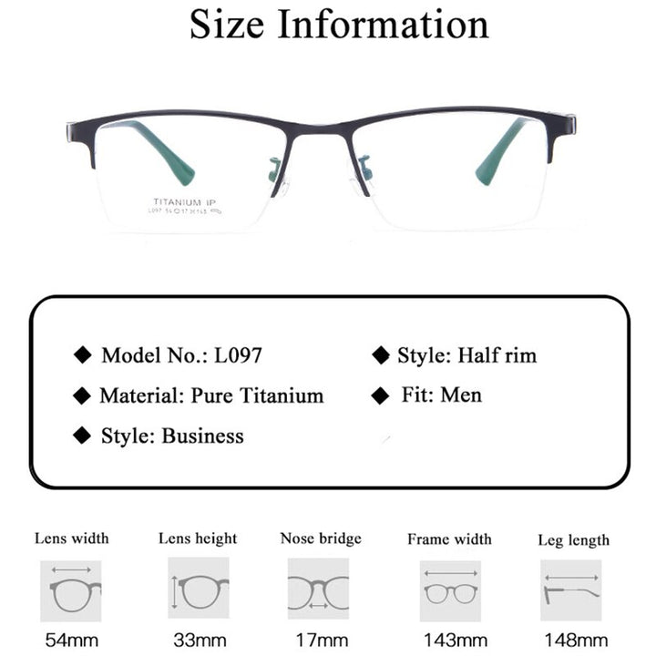 Men's Semi Rim Titanium Frame Eyeglasses Lb079 Semi Rim Bclear