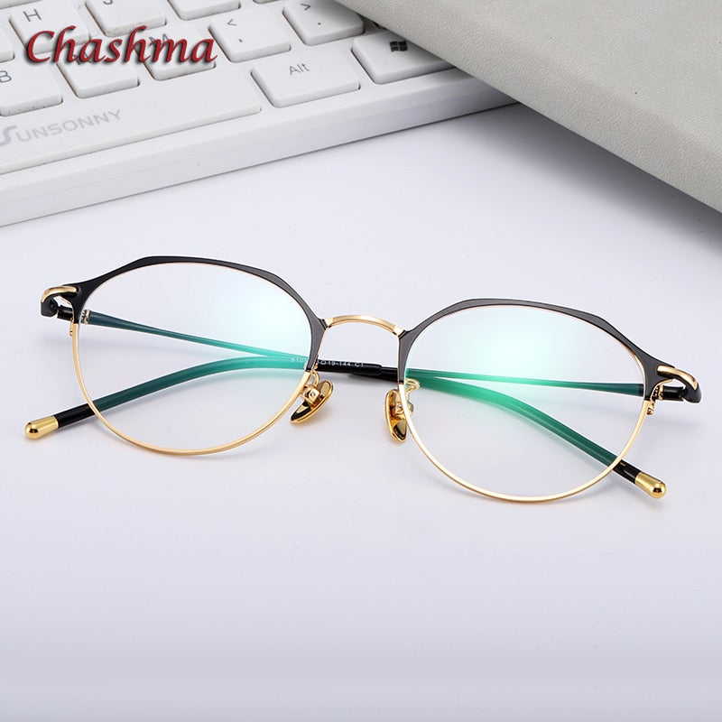 Chashma Ochki Unisex Full Rim Irregular Round Titanium Eyeglasses 6105 Full Rim Chashma Ochki