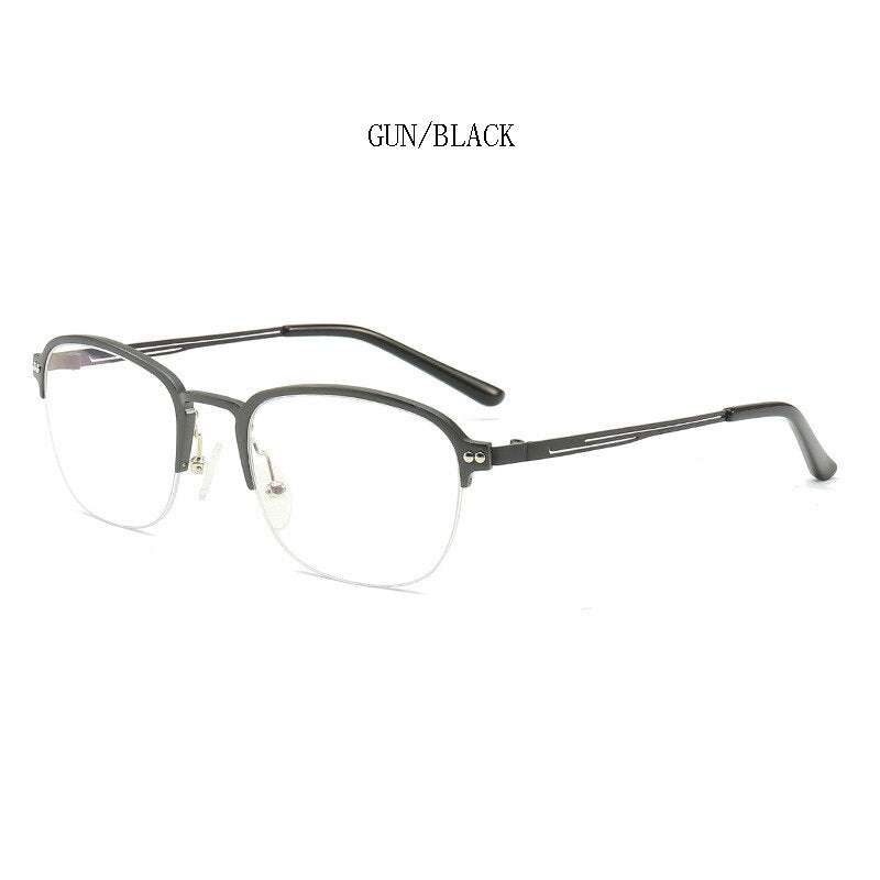 Hdcrafter Unisex Semi Rim Square Titanium Frame Eyeglasses 6097 Semi Rim Hdcrafter Eyeglasses Gun-Black