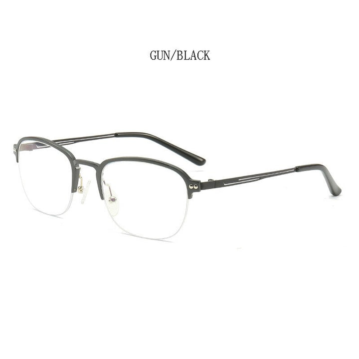 Hdcrafter Unisex Semi Rim Square Titanium Frame Eyeglasses 6097 Semi Rim Hdcrafter Eyeglasses Gun-Black
