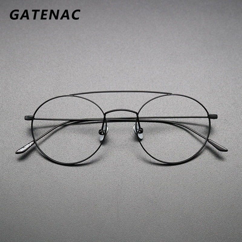 Gatenac Unisex Full Rim Round Titanium Double Bridge Frame Eyeglasses Gxyj618 Full Rim Gatenac