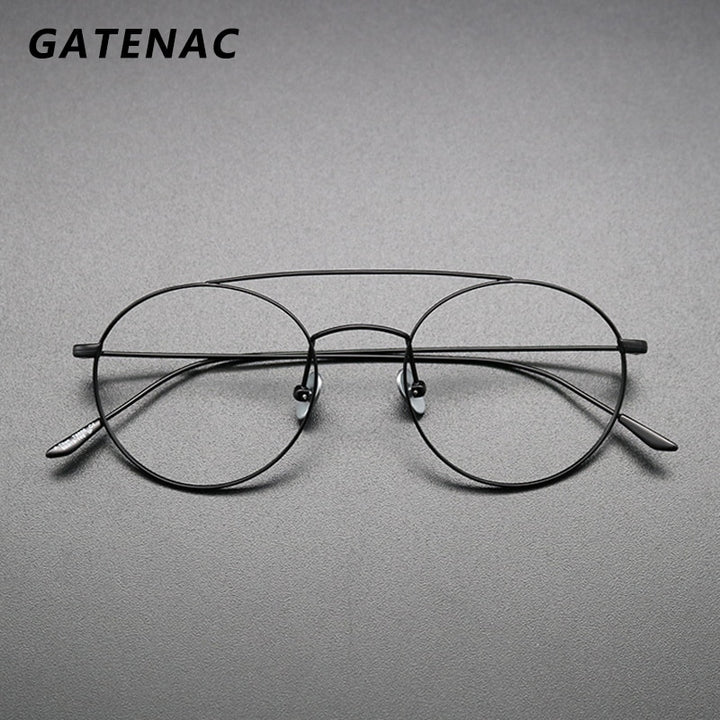 Gatenac Unisex Full Rim Round Titanium Double Bridge Frame Eyeglasses Gxyj618 Full Rim Gatenac