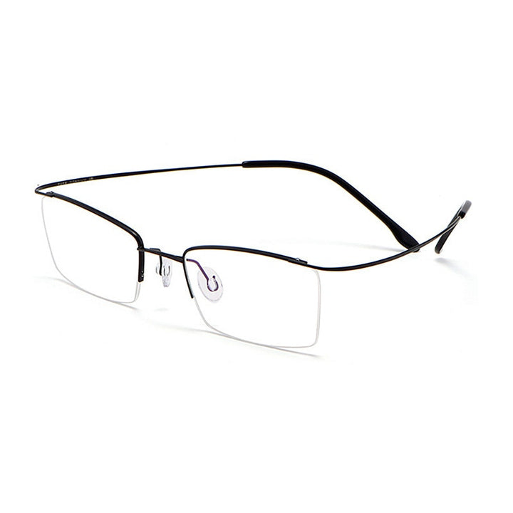 Yimaruili Men's Semi Rim Hinge Free β Titanium Frame Eyeglasses 30004 Semi Rim Yimaruili Eyeglasses Black