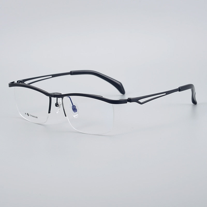 Muzz Men's Semi Rim Square Titanium Frame Eyeglasses T18044 Semi Rim Muzz Black