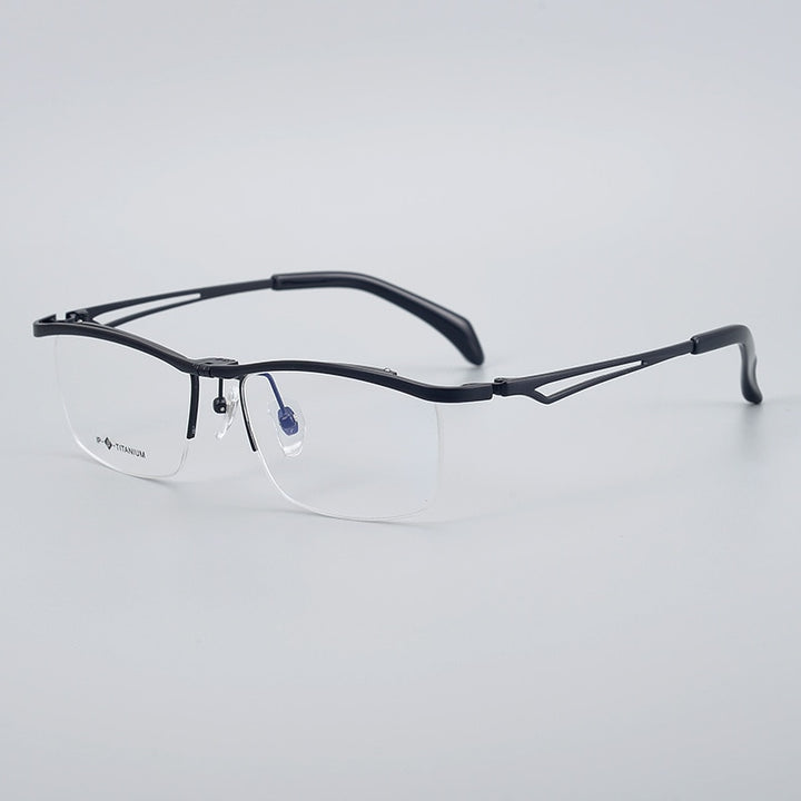 Muzz Men's Semi Rim Square Titanium Frame Eyeglasses T18044 Semi Rim Muzz Black