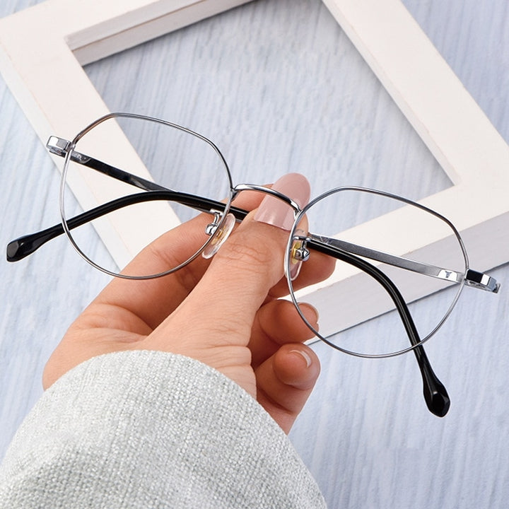 Yimaruili Unisex Full Rim Titanium Polygon Frame Eyeglasses T3519 Full Rim Yimaruili Eyeglasses Black Silver