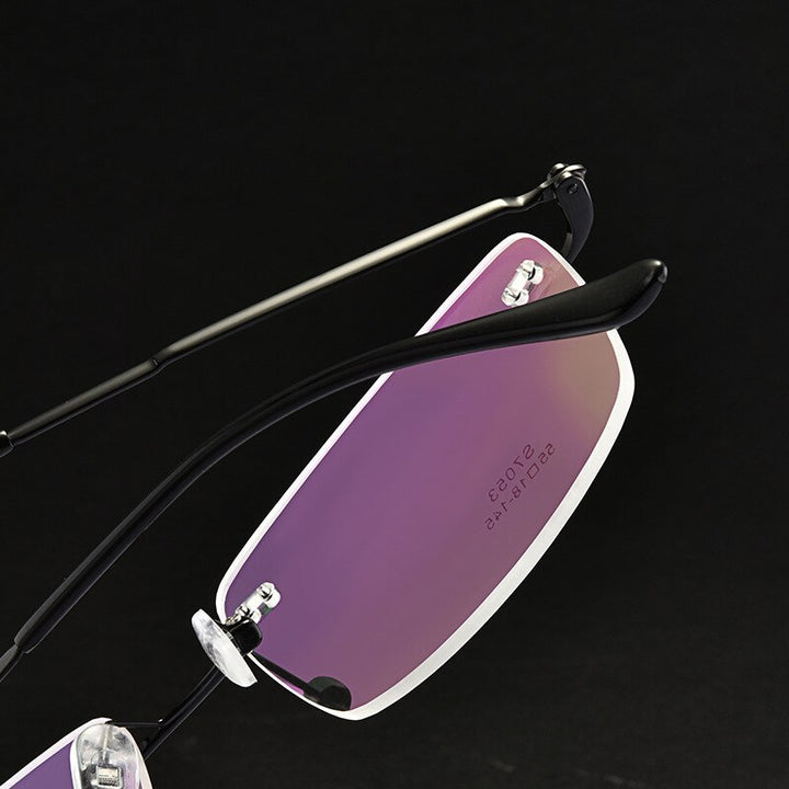 Men's Rimless Square Alloy Frame Eyeglasses Customizable Lenses Zt7053 Rimless Bclear