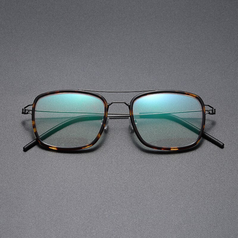 Gatenac Unisex Full Rim Square Titanium Alloy Screwless Double Bridge Frame Eyeglasses Gxyj690 Full Rim Gatenac Tortoise Gun