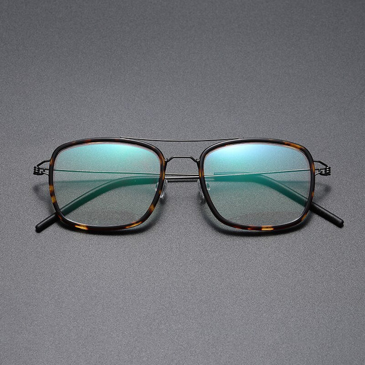 Gatenac Unisex Full Rim Square Titanium Alloy Screwless Double Bridge Frame Eyeglasses Gxyj690 Full Rim Gatenac Tortoise Gun
