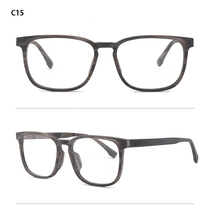 Hdcrafter Men's Full Rim Square Metal Wood Frame Eyeglasses P1688 Full Rim Hdcrafter Eyeglasses