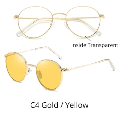 Ralferty Men Women's Glasses 2 In 1 Clip On Glasses Kit Round Magnet Sunglasses Anti Uva Uvb Metal Eyeglass Frame Clip On Sunglasses Ralferty C4 Gold - Yellow  